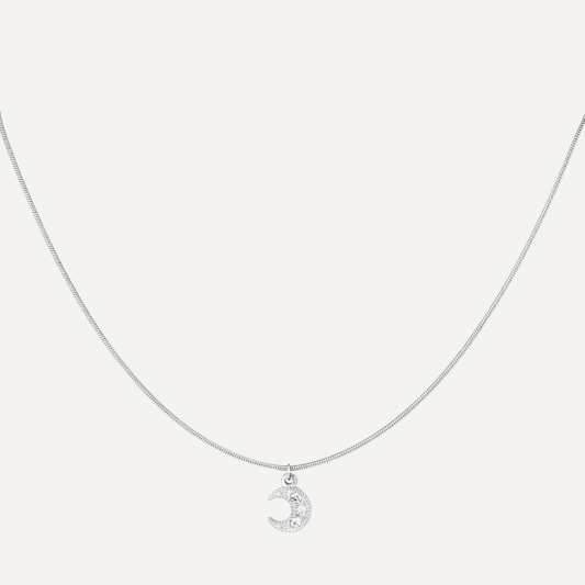 Collana Serena con pendente a forma di luna impreziosito da pietre di zirconi, Realizzata in acciaio inossidabile, anallergico e resistente all'acqua - Trinwel.com