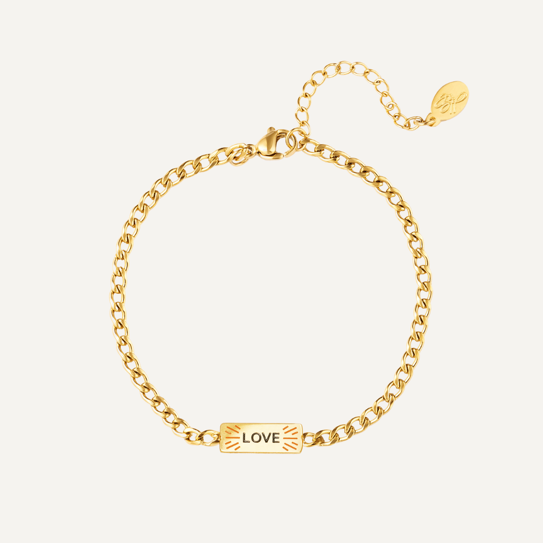 Bracciale Camilla con tag "Love", Realizzato in acciaio inossidabile, Finitura oro - Trinwel.com