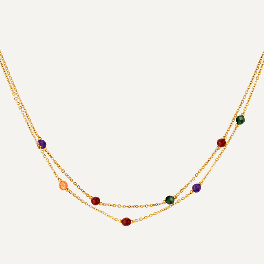 Collana Isabella a doppio filo impreziosita da pietre colorate, Realizzata in acciaio inossidabile, anallergico e resistente all'acqua - Trinwel.com