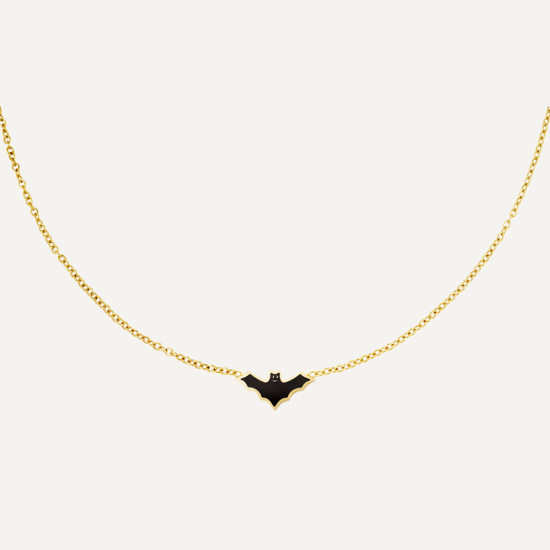 Collana Bruna con ciondolo a forma di pipistrello, realizzata in acciaio inossidabile, anallergico e resiste, Realizzata in acciaio inossidabile, Finitura oro - Trinwel.com