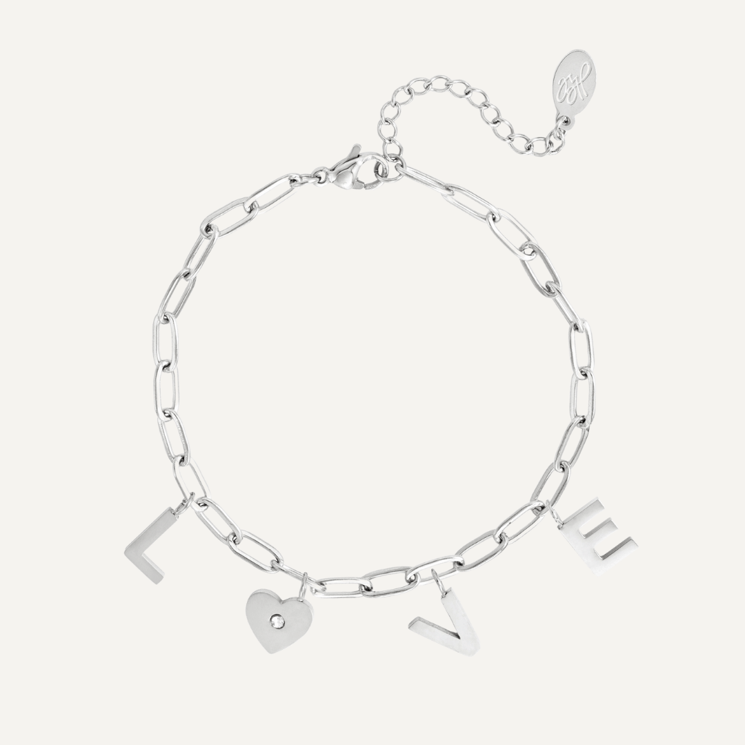 Bracciale Ambra con lettere e cuore impreziosito da pietra in zircone, Realizzato in acciaio inossidabile, anallergico e resistente all'acqua - Trinwel.com